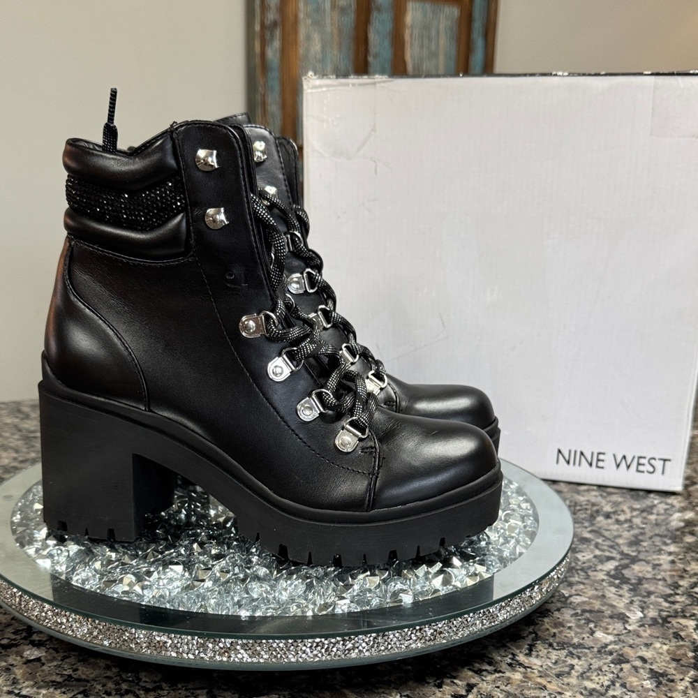 Nine West Black Lace Up Boots NIB 7